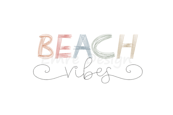 Beach Vibes Line Art Embroidery Design