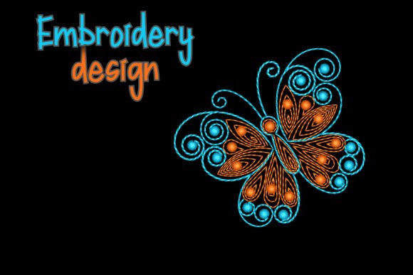 Blue-Orange Butterfly Embroidery Design
