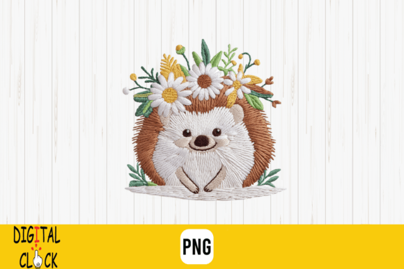 Faux Embroidery Floral Hedgehog PNG