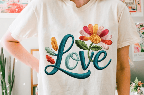 Floral LOVE Embroidery Design Valentine