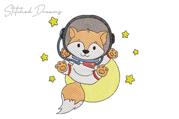 Fox in Space Embroidery Design